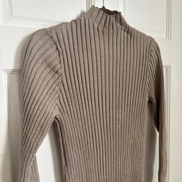 THE ROW Deidree Ribbed 100% Silk Sweater Mock Neck Thick Light Brown Tan Taupe M - Picture 2 of 9